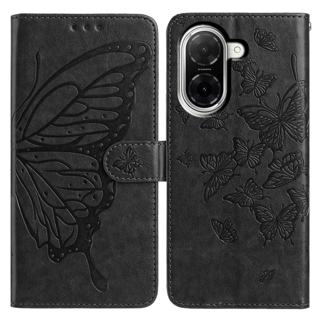 Für Xiaomi Redmi A5 NFC (173.45mm) Hülle Schmetterling geprägt Brieftasche Ständer PU Leder Klapphandyhülle mit Riemen