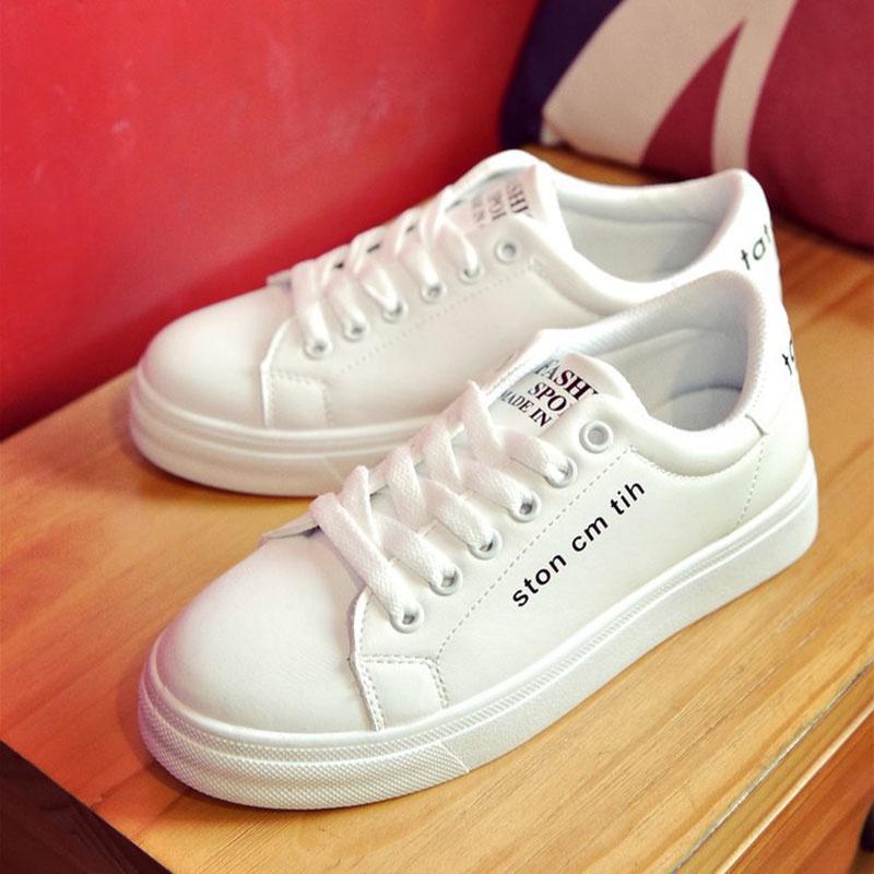 Timeless White Korean Female Flat Leather Sneaker For Sports And Students