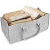 Firewood Log Carrier Tote Bag, HomeYoo Felt Foldable Firewood Holder Basket, Large Capacity Fireplace Wood Stove Accessories with Handle (Grey)