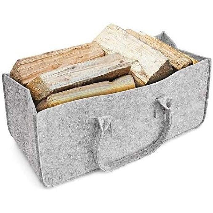 Firewood Log Carrier Tote Bag, HomeYoo Felt Foldable Firewood Holder Basket, Large Capacity Fireplace Wood Stove Accessories with Handle (Grey)