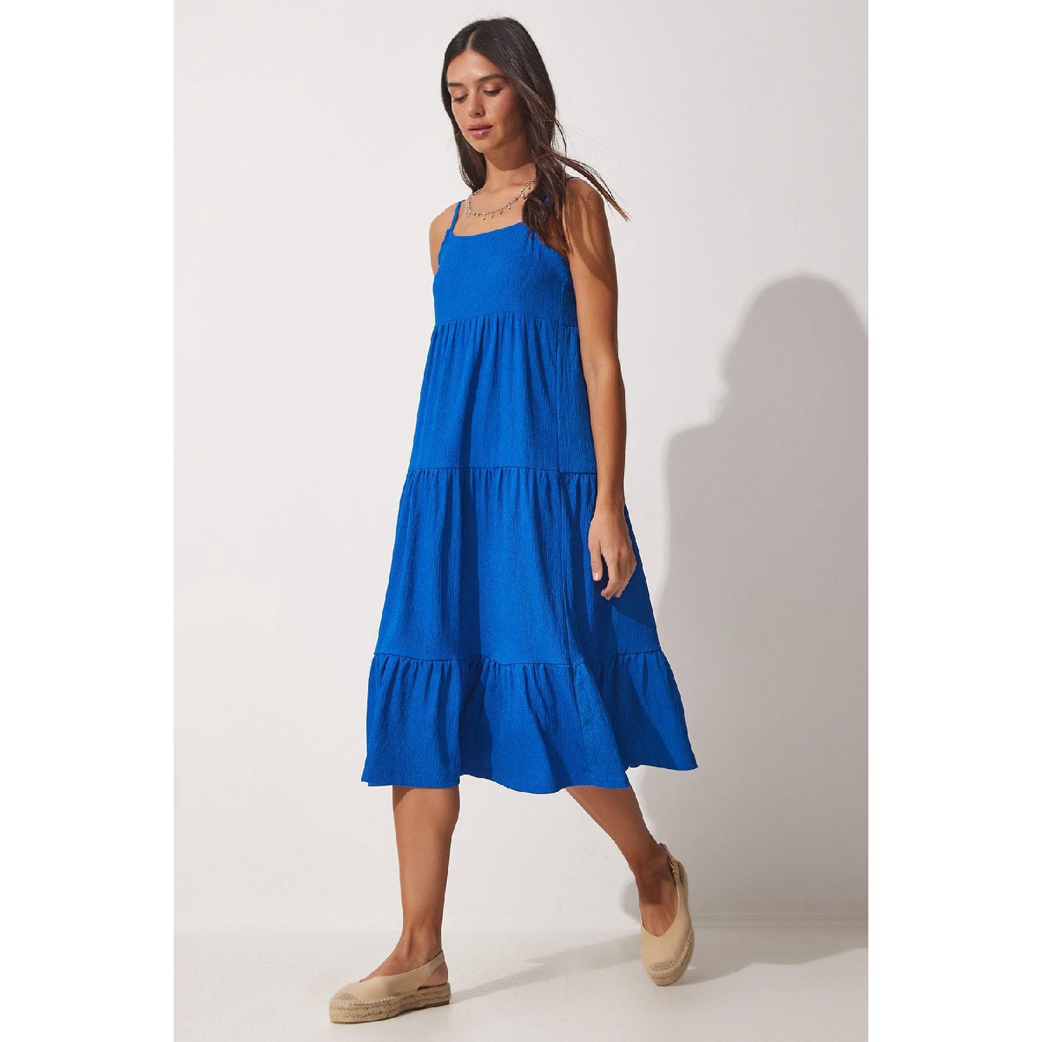 

Women s Blue Strappy Flounce Summer Knitted Dress Ub00077 36 зелёный