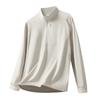 Men's Light Grey Quarter Zip Stand Collar Top, Casual Long Sleeve Quick Dry Shirt for Daily Wear