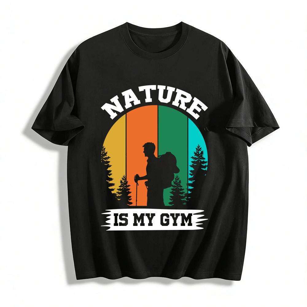 Retro Outdoor Hiking Silhouette Print Casual T-Shirt Pure cotton T-shirt XXS