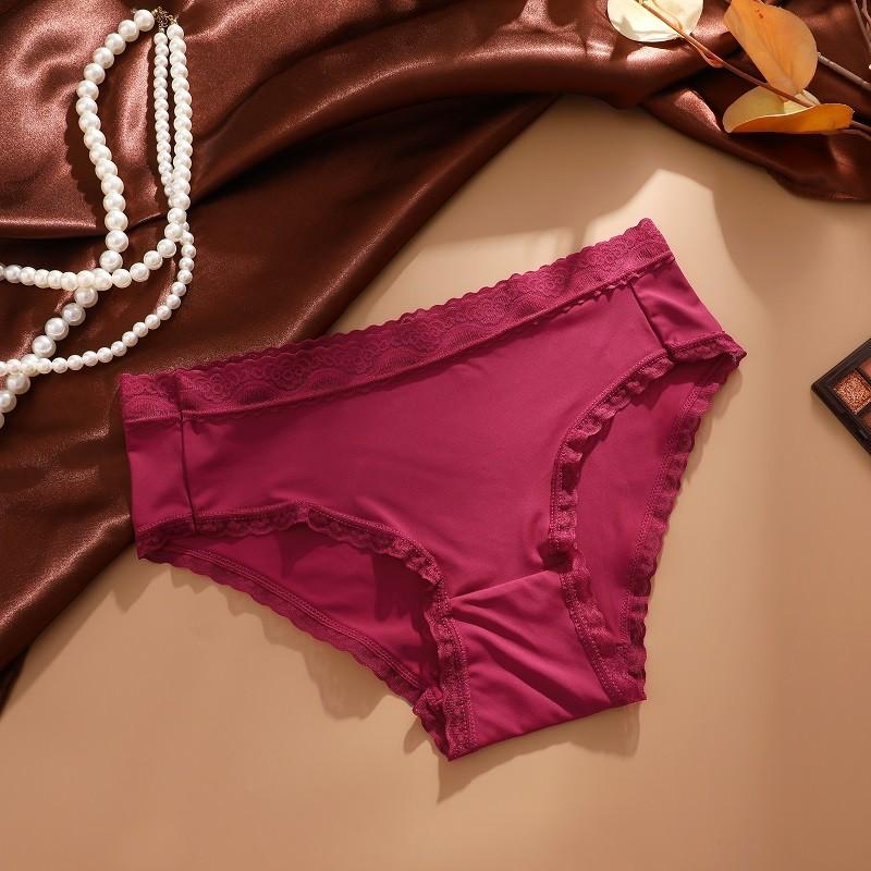 

Женские трусики из ледяного шелка FINETOO, бесшовное и бесследное нижнее белье, сексуальное кружевное нижнее белье XL красный