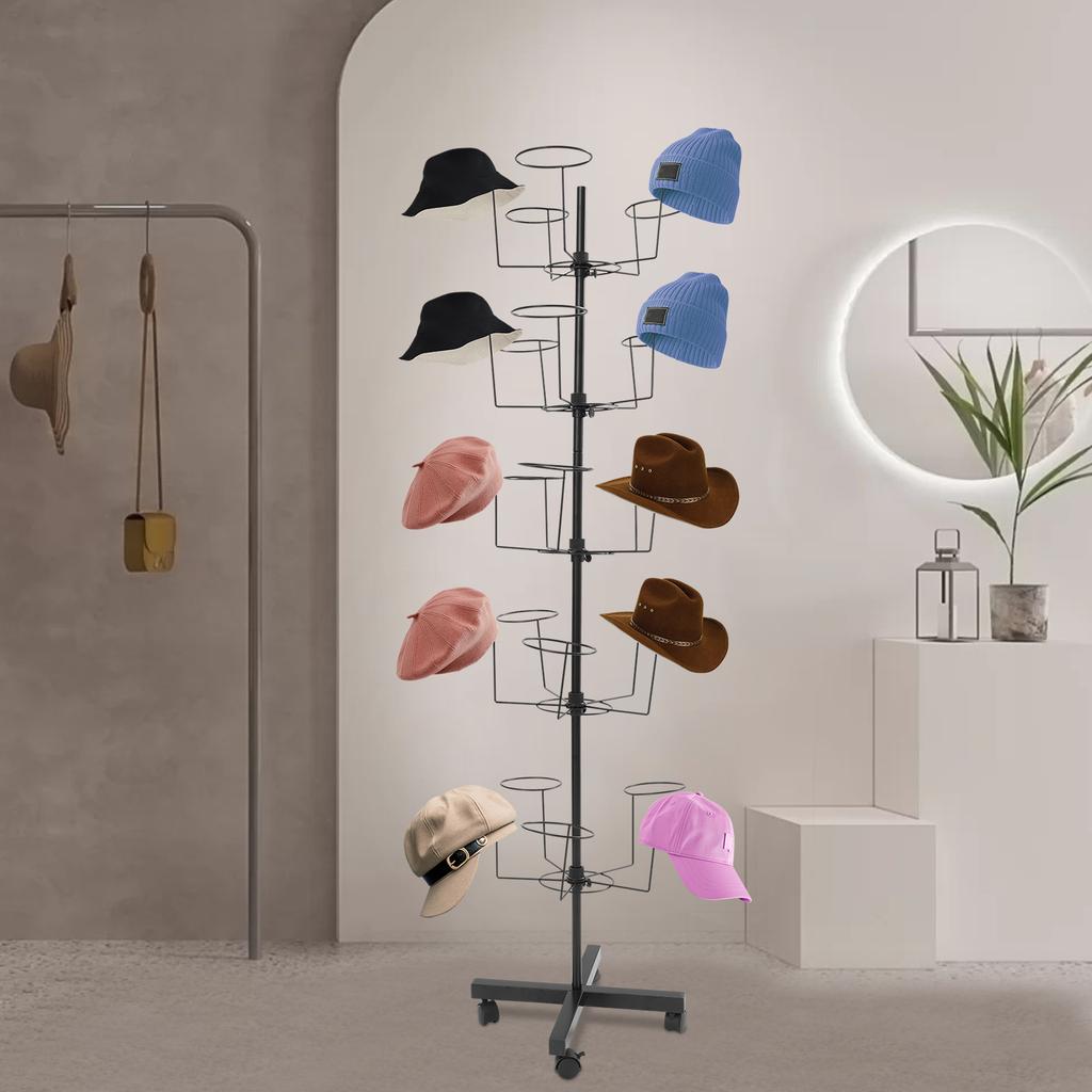 5-stufiger freistehender Hutständer Organizer, Schwarzer Hutständer für Eingangsbereich, Schrank, Schlafzimmer-Aufbewahrung, Bodenstehender Kappenhalter Display