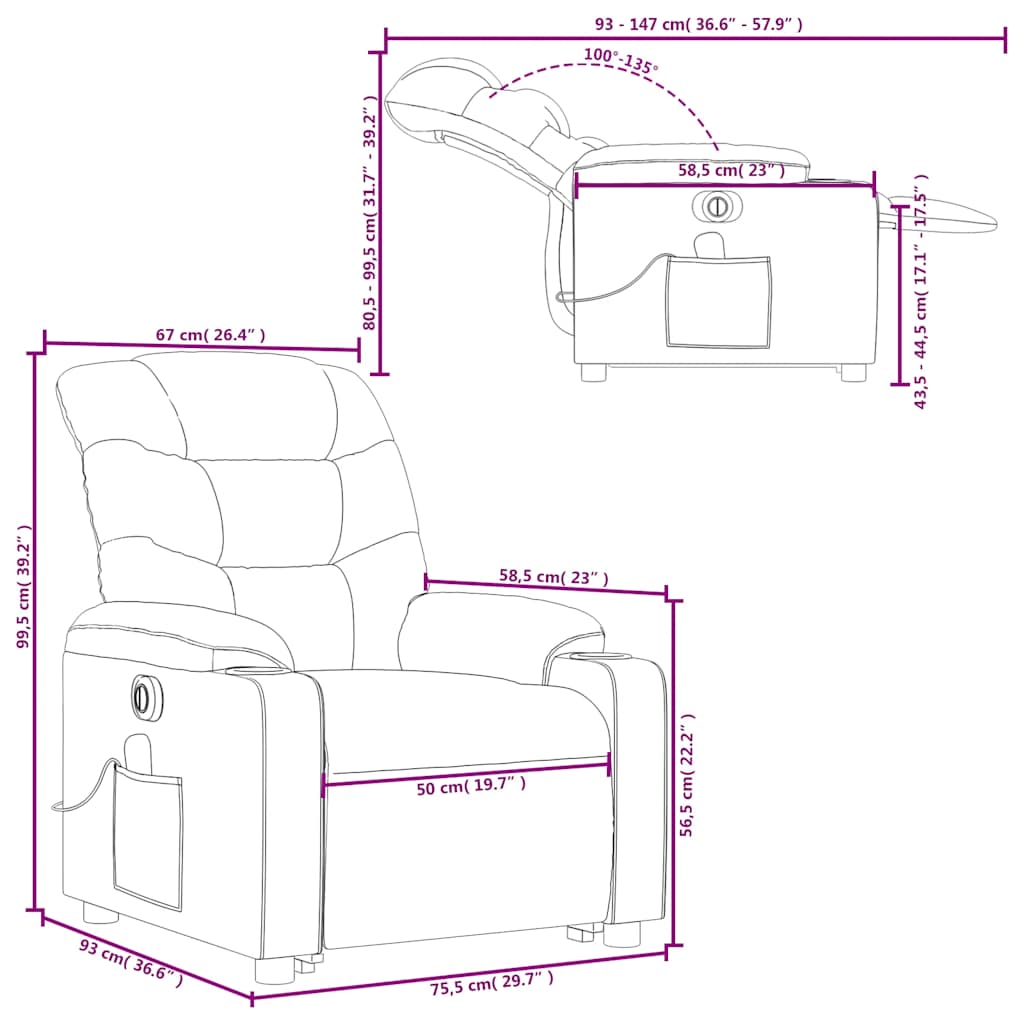 Electric Massage Recliner with Rising Assistance Cappuccino Faux Leather
