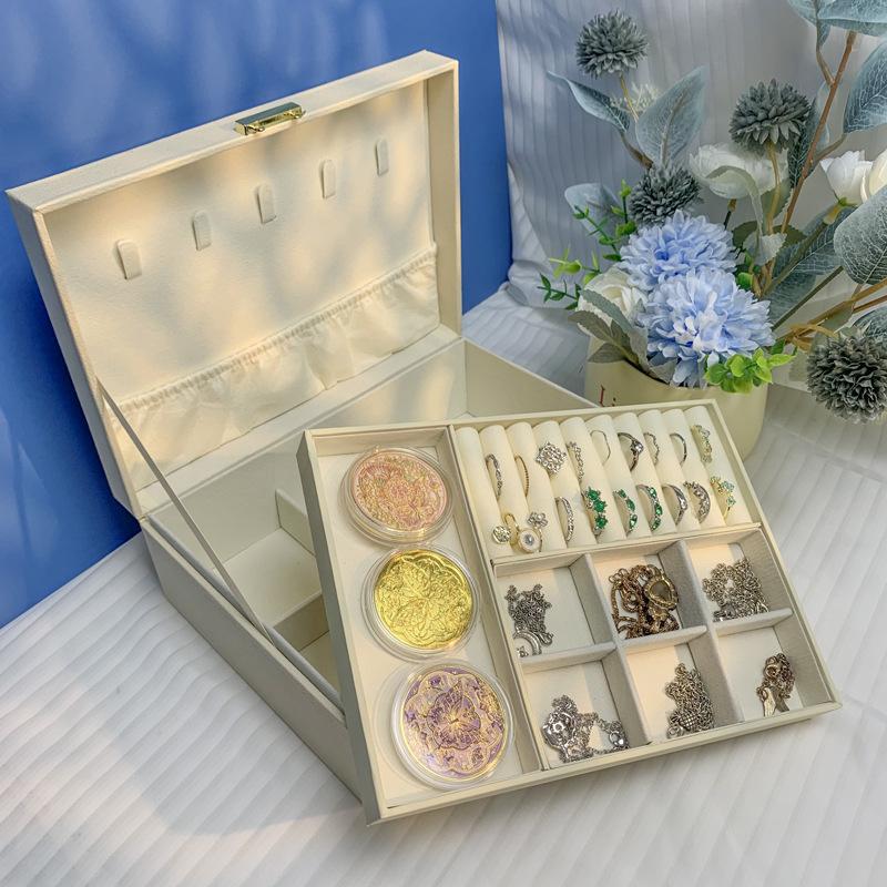 Hochwertige doppellagige abschließbare Schmuckschatulle, doppellagige getrennte Aufbewahrung Halskette, Ring Ohrstecker, Aufbewahrung Schmuckverpackungsbox.