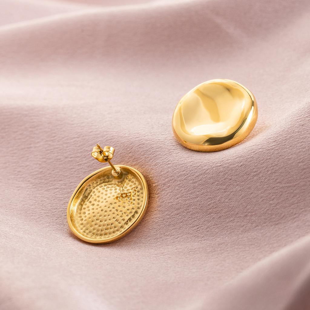 New Irregular Smooth Round Stud Earrings Concave-convex Stainless Steel Gold Fashionable Simple Earrings