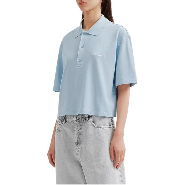 Carhartt WIP Minimalist Light Blue Short Loose Polo Shirt Women tops CHXPOI034553Q