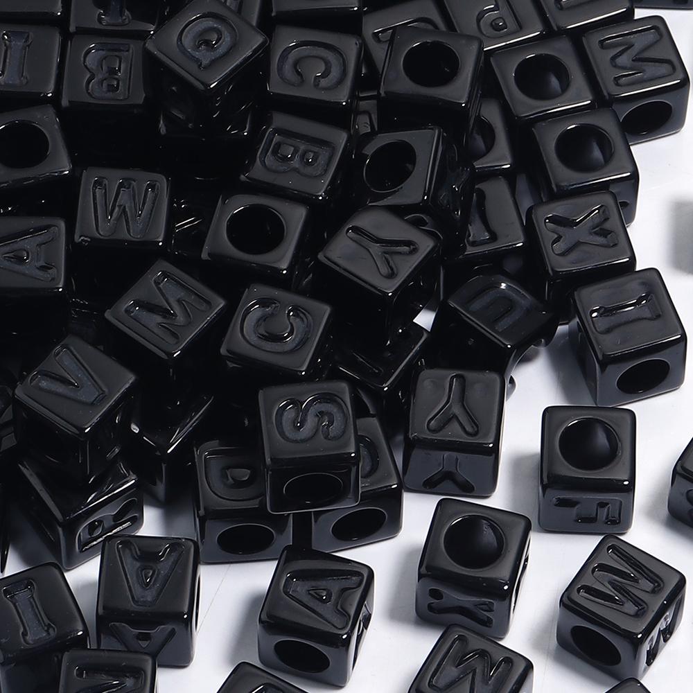 50pcs/lot 12mm Acrylic Square Alphabet Beads Solid Color Large Hole Loose Letter Beads For DIY Handcraft Bracelet Necklace