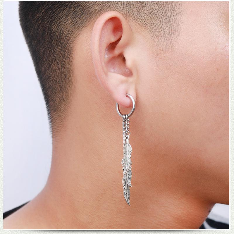 Bao Shalina Tassel Chain Leaf Earrings: Trendy Non-Piercing Korean Style for Men.