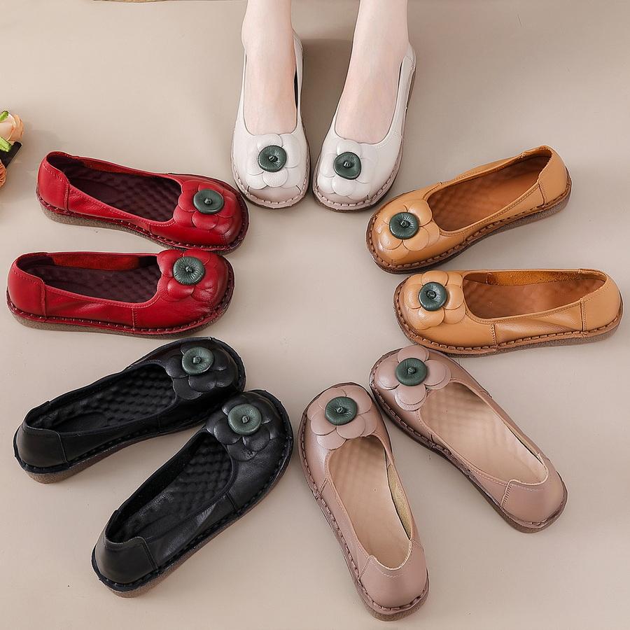 Fashion New natural leather ballet flats women's autumn unique moccasins woman luxury ancient flats soft travel shoes lady flower loafer