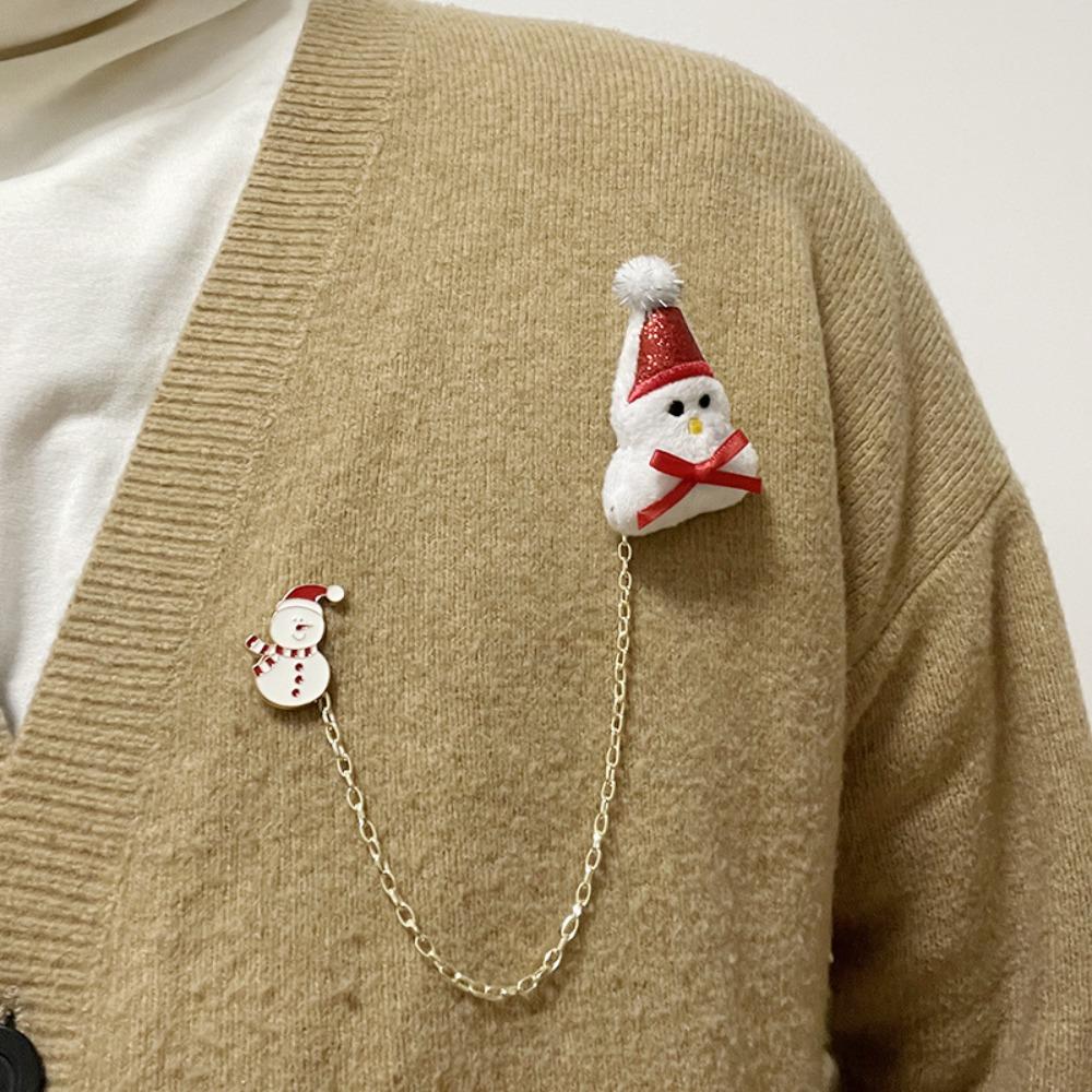 Snowman Elk Plush Chain Brooch Santa Claus Clothes Badge Pins Fashion Christmas Brooch  Xmas Gifts