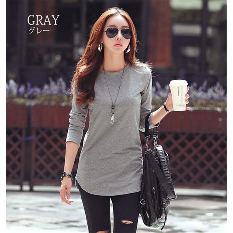 

Весенне-осенняя японская и корейская трикотажная футболка с круглым вырезом и длинными рукавами для женщин, однотонный тонкий топ для женщин XL серый