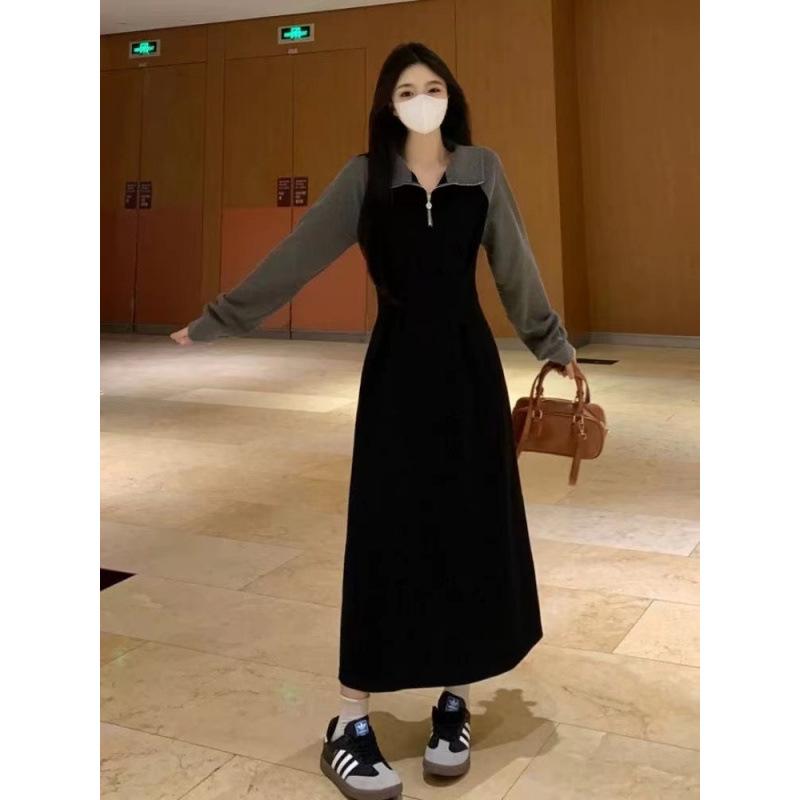 

Autumn 2026 Plus Size Women s Dresses: Color Block Polo Collar for Curvy Figures, Available in Long and Short Styles 3XL