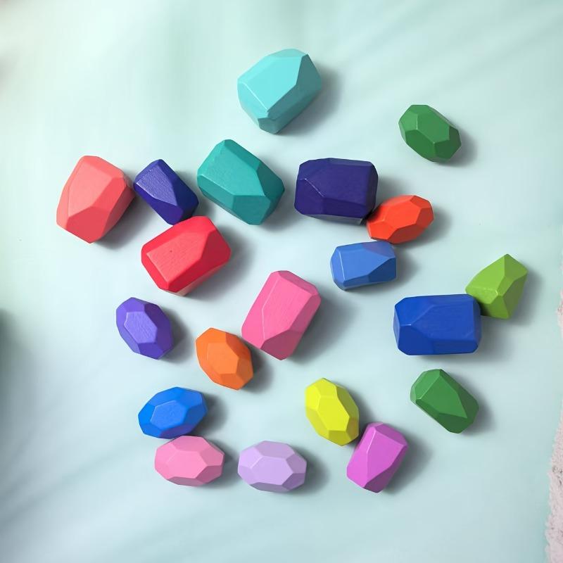 20pcs Wooden Stacked Balance Stones Wood Stackable Stone Tower Building Blocks Birthday Party Games Gifts for Kid and Home Decor