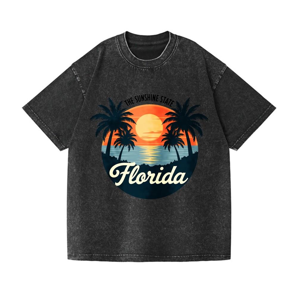 Unisex Florida The Sunshine State Washed Oversized T-Shirt Casual Vacation Tee S разноцветный