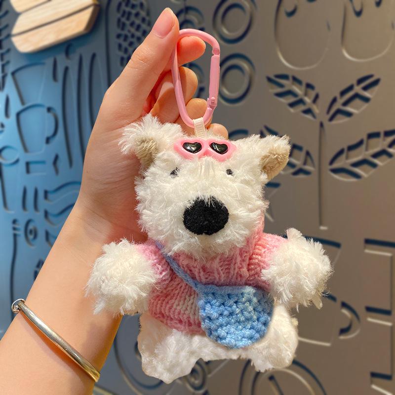 Cartoon West Highland Plush Keychain - Cute Girl Doll Backpack Pendant