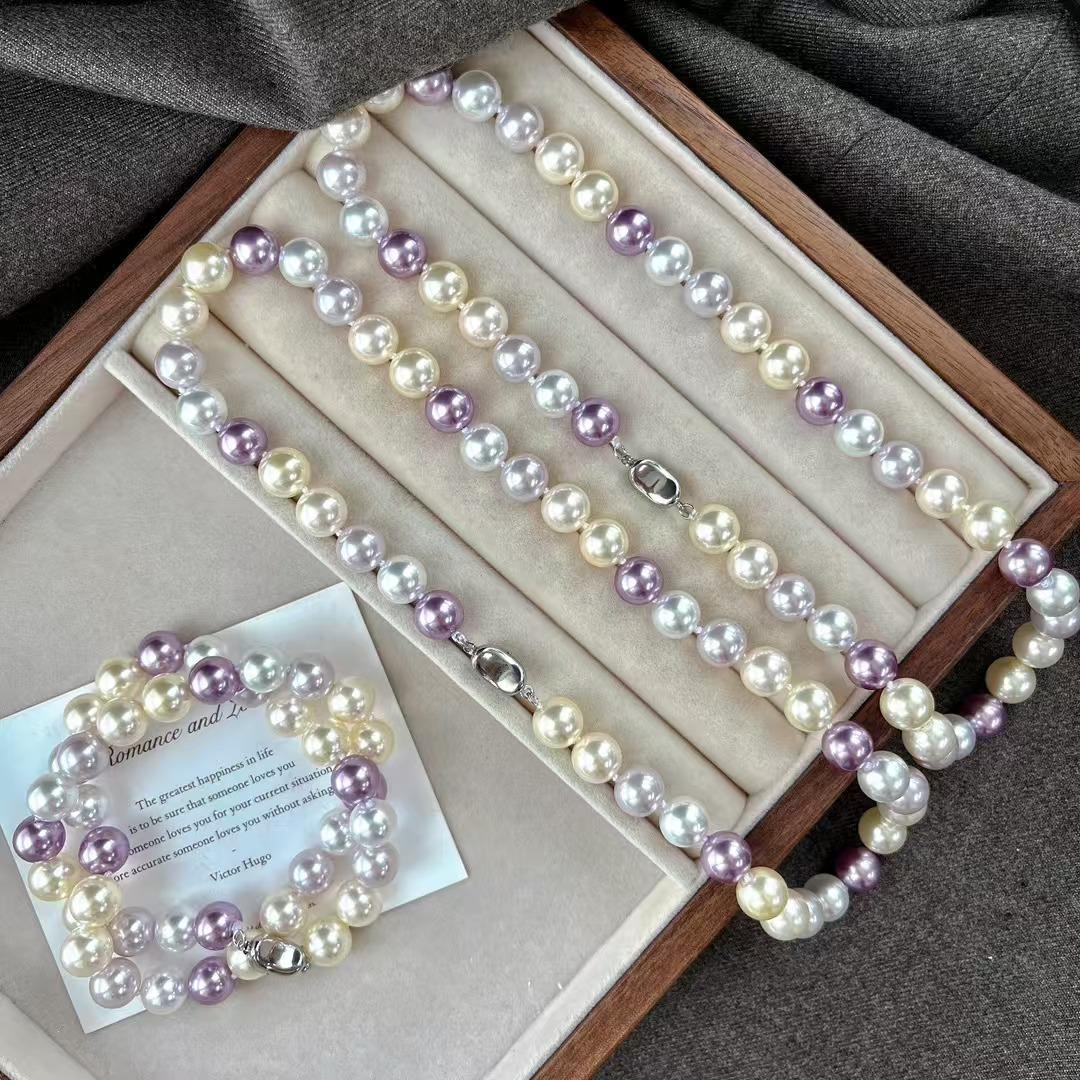 Vintage High Quality Maillard Color High Quality Strong High Gloss Imitation Pearl Necklace Collarbone Chain