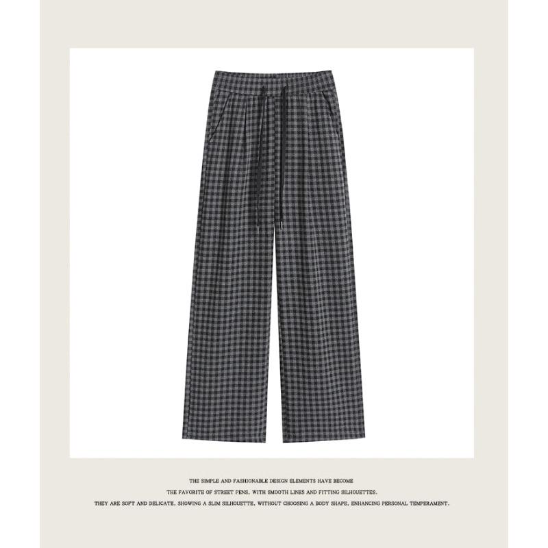 

DIMANAF 2025 Осень Зима Женские Брюки Большого Размера Леди Длинные Брюки Оверсайз Свободные Повседневные Штаны Винтажная Клетка M чёрный