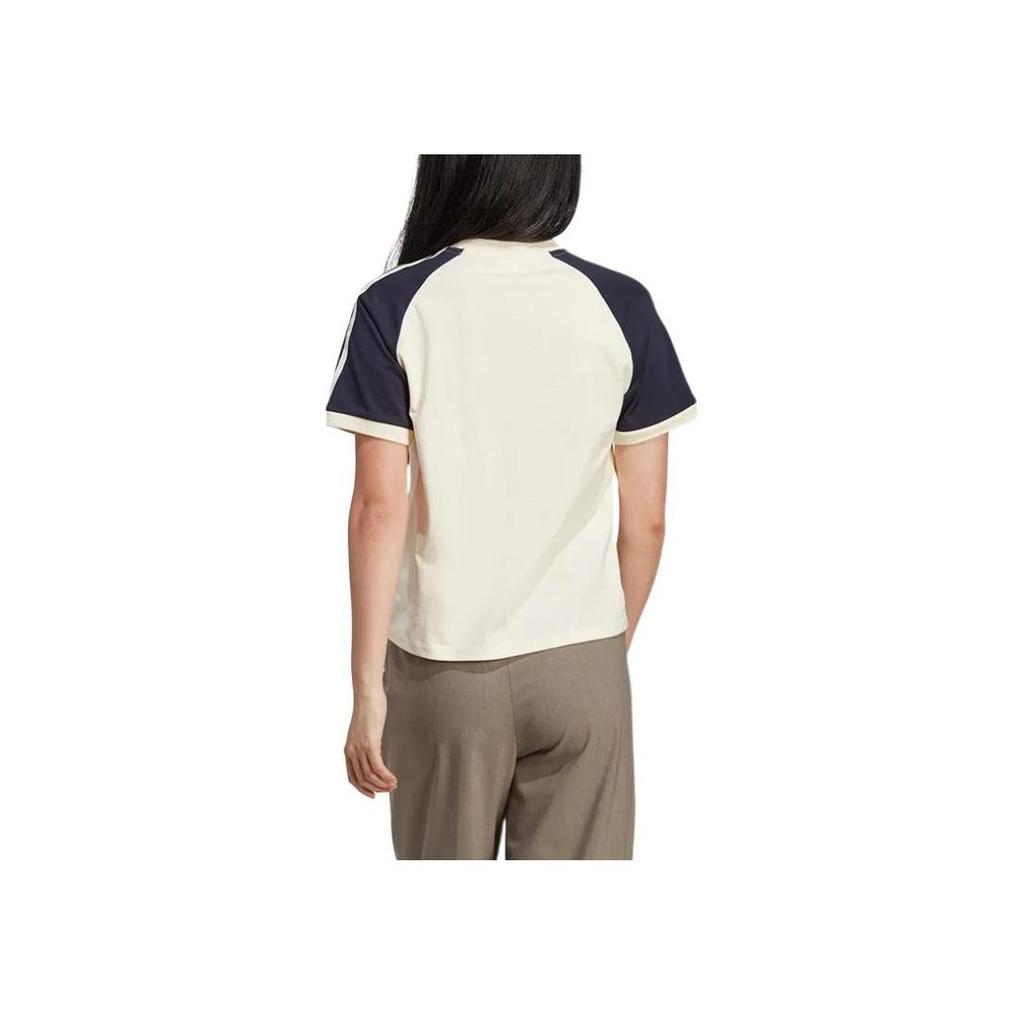 adidas Originals Sporty & Rich Women's Cream Navy 3-Stripes Short Sleeve T-Shirt IN5251