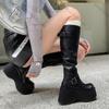 Fashion 2025 Women's Shoes Basic Women's Boots Classics Knee-High Boots Women Belt Buckle Side Zip Round Toe Wedge Platform Shoes Ladies
