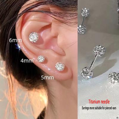 Titan Stahl Unisex Frauen Männer Runde Zirkon Ohrstecker Ohrringe