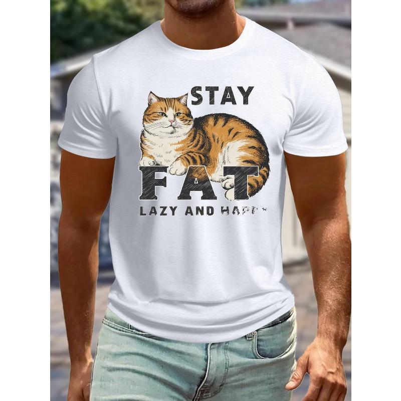 European sizes Men's Big & Tall Summer T-Shirt - STAY Graphic Print Funny Body Positivity Tee, Casual Round Neck Short Sleeve Shirt for Men