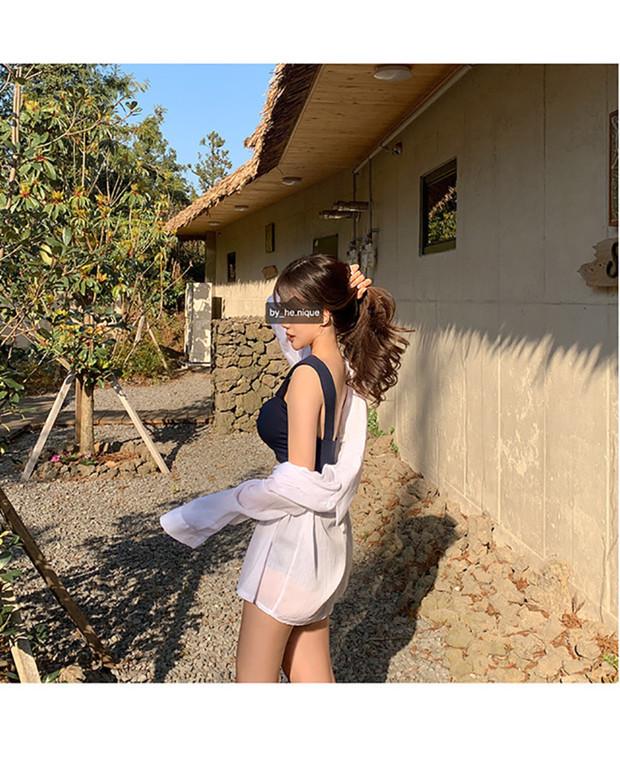 European and American Solid Blue Sexy Swimsuit - Free Size, New & In Stock