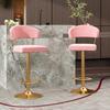 Nordic Bar Stool with Backrest 360° Swivel Iron High Chair Height Adjustable Velvet Seat Silent Reception Counter Stool with Pad