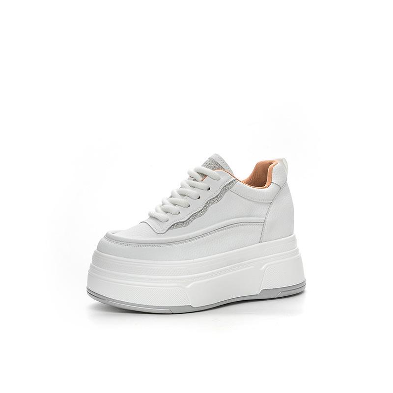 2026 Spring White Platform Wedge Shoes - Hidden Heel Casual Women's Sneakers with Thick Sole and Velvet Style