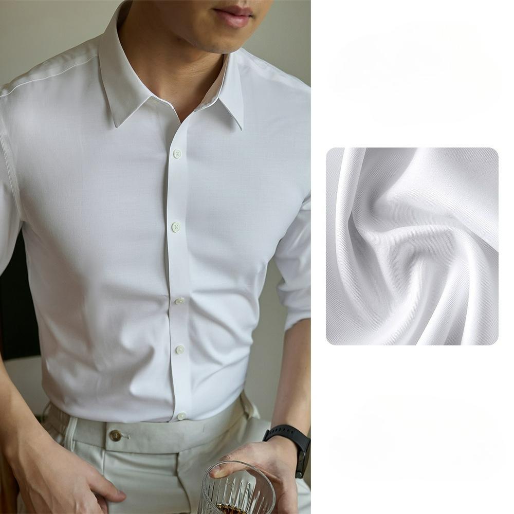 

Деловая немнущаяся мерсеризованная серая тонкая рубашка мужская с длинным рукавом весна-осень высококачественная приталенная рубашка S белый