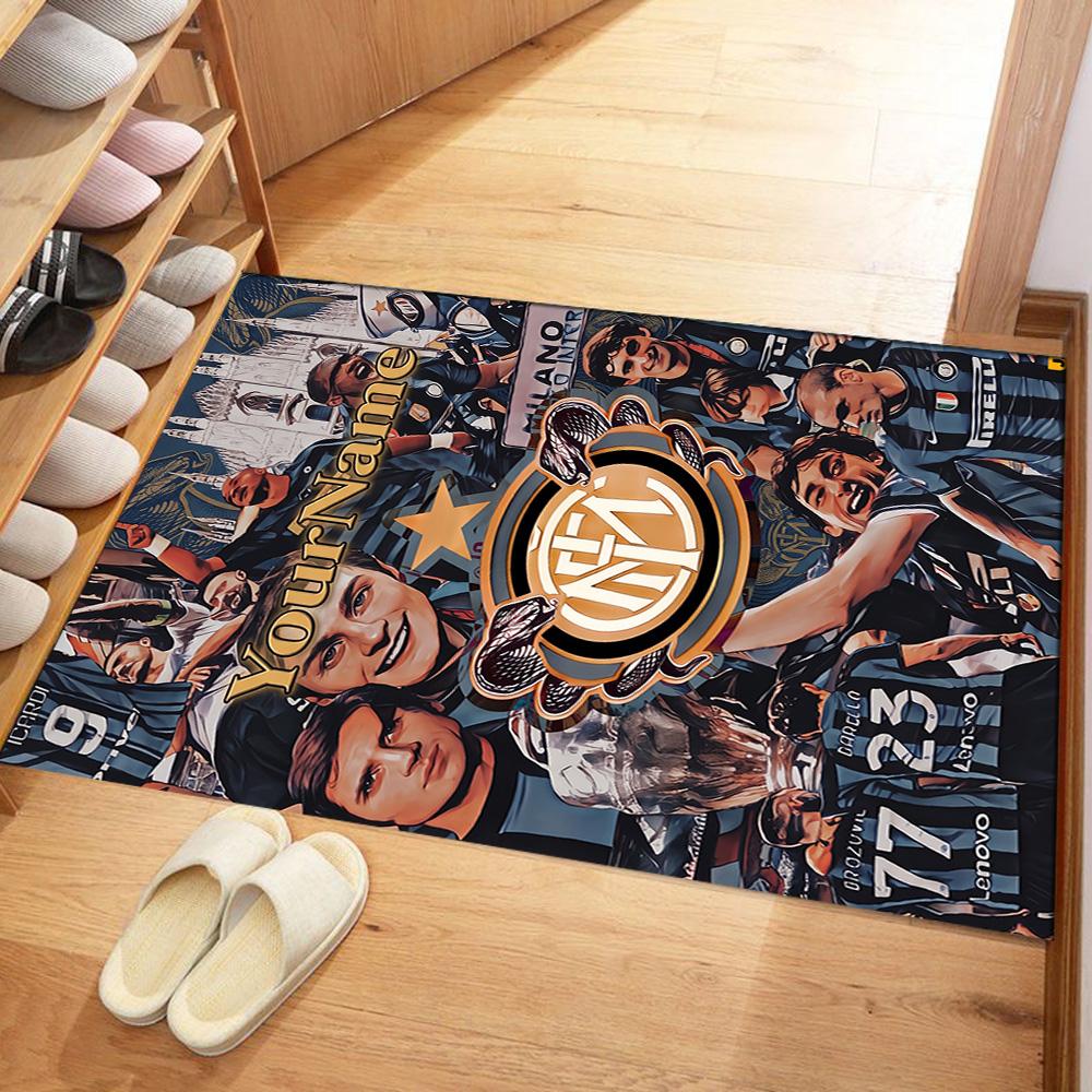 Inter Milan Customize Text Floor Rug Office Rug Suitable for Foyer Game Room Hallway Dormitory Antislip Carpet Decorate Offices Best for Christmas