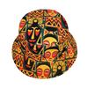 Vintage Ethnic Mask Print Bucket Hat, Casual Decorate Fisherman Cap, Fashion Sun Hat for Women Men Summer Beach Travel Panama