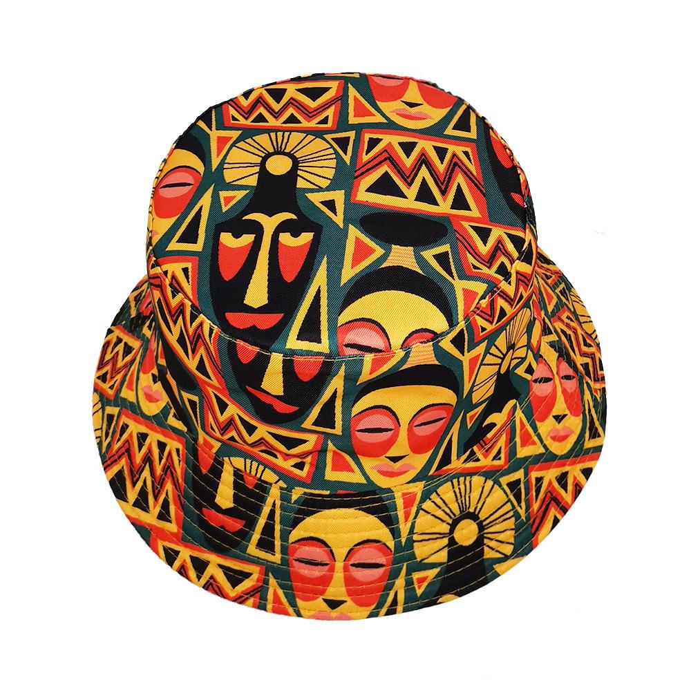 Vintage Ethnic Mask Print Bucket Hat, Casual Decorate Fisherman Cap, Fashion Sun Hat for Women Men Summer Beach Travel Panama