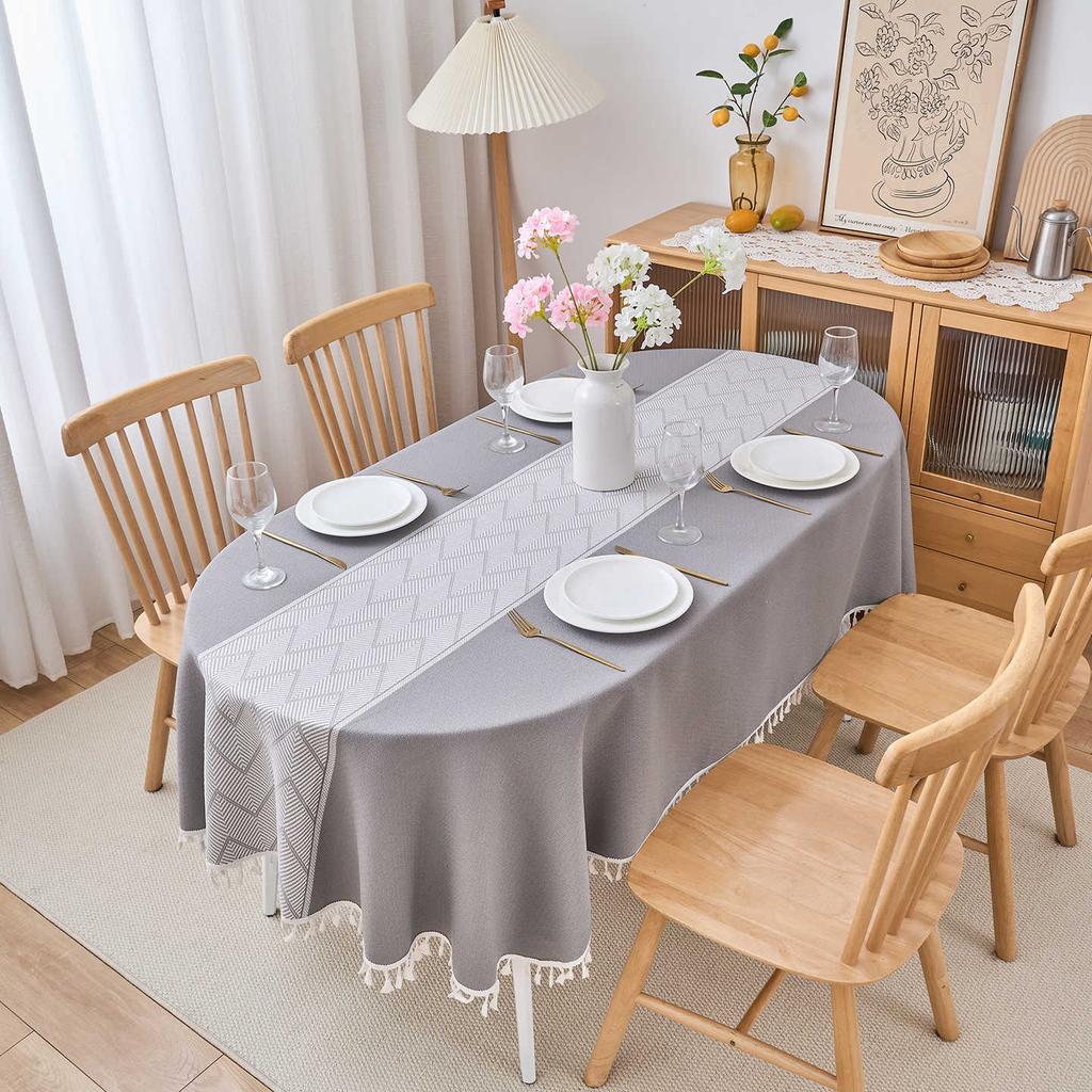 Oval Tablecloth Waterproof Fabric Dining Table Cloth Cover Cloth Light Luxury High-End Coffee Table Cloth Cover Towel West Dining Table Tablecloth