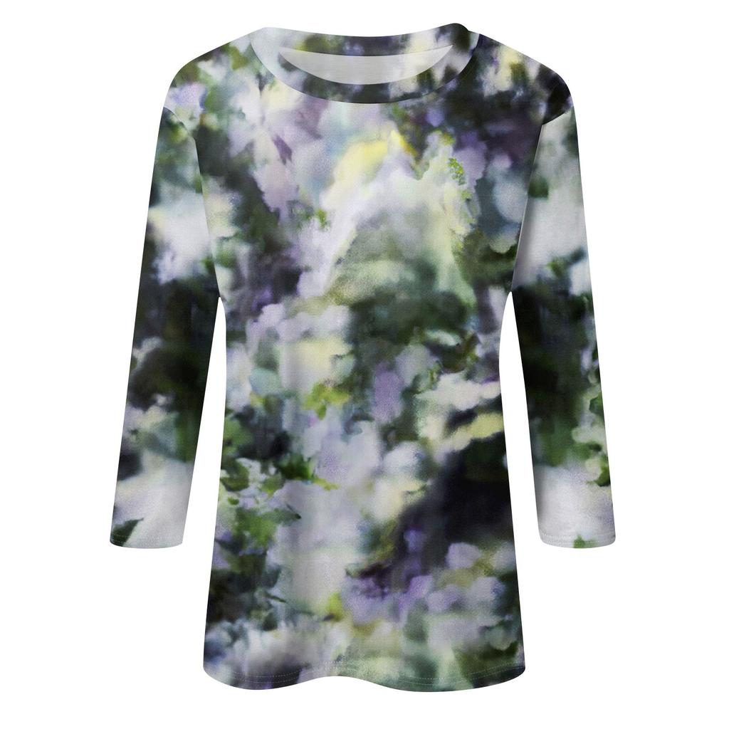 3/4 Sleeve Shirts For Women  Print Graphic Tees Blouses Casual Plus Size Basic Tops Pullover