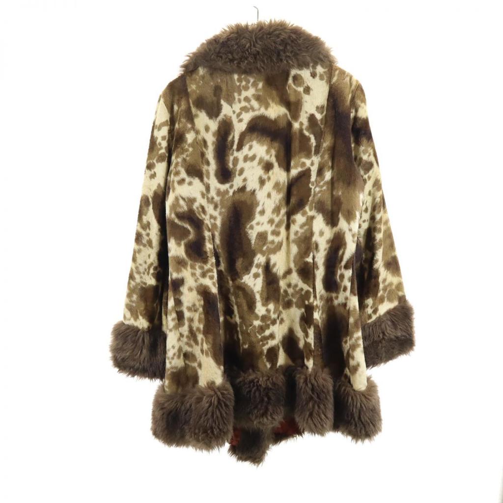 VINTAGE 70s 80s Made in England Animal Pattern fur coat Brown Women Used