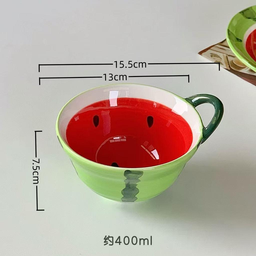 Watermelon Ceramic Relief Fruit Shaped Plate Cake Inventory Heart Plate Breakfast Cup Large Capacity Cup Rice Bowl