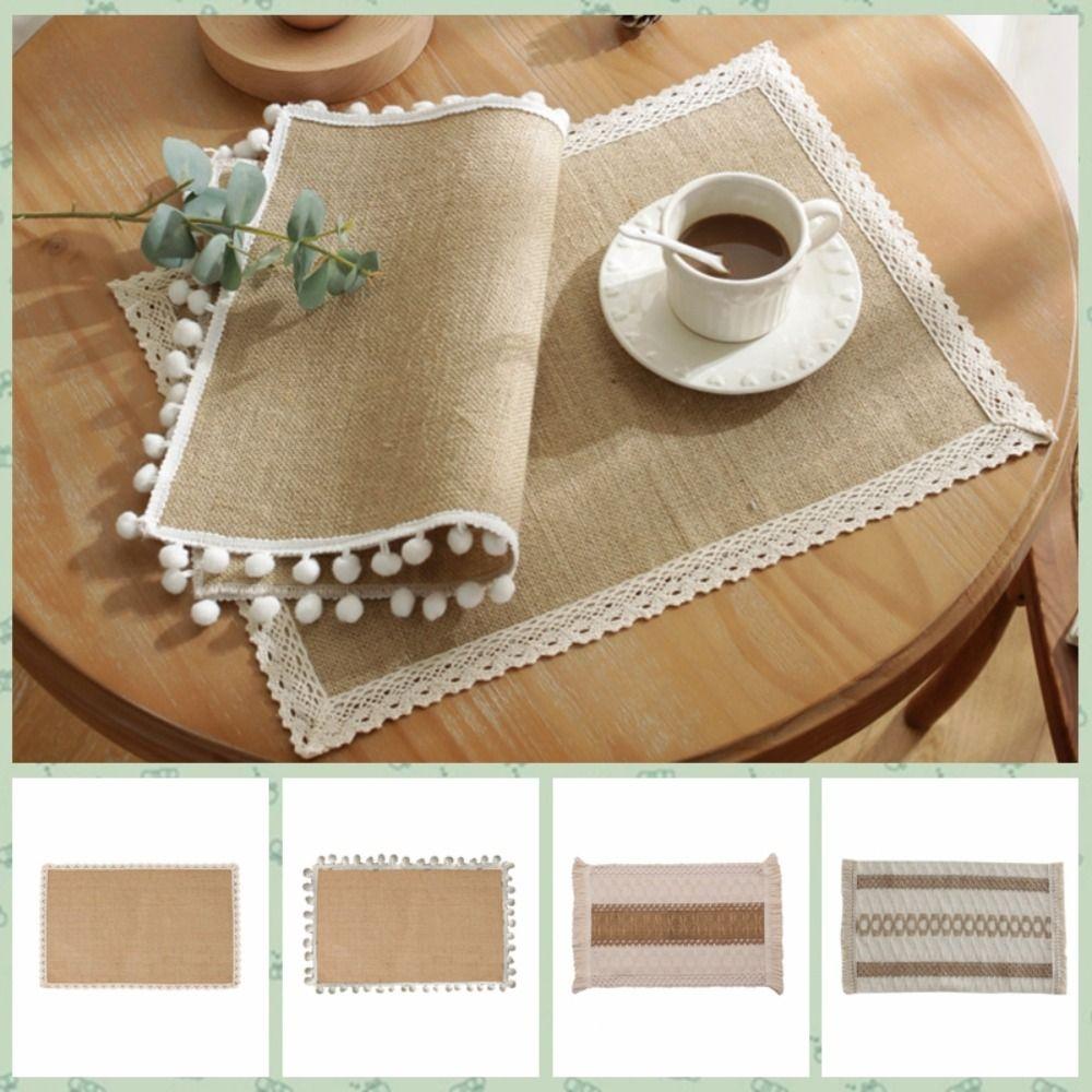 Cotton Linen Table Mat Rectangle Placemats Simple Party Wedding