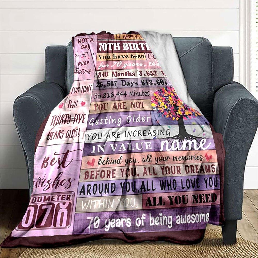 70Th Birthday Celebration Gift Personalized Blanket Personalized Text Soft Cozy Versatile For Sofa Couch Office Bed Picnics All Season Use Stylish