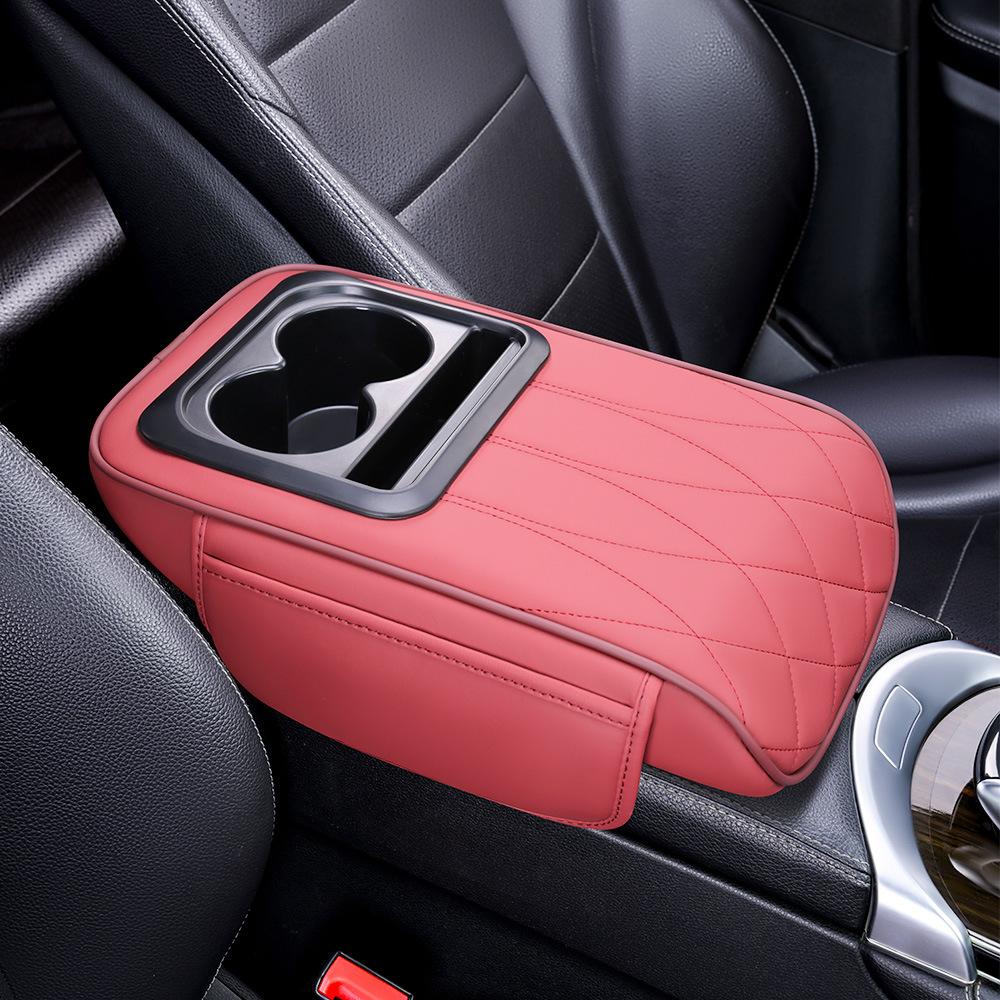 PU Leather Portable Center Console Armrest Cushion with Cup Holder Car Armrest Pillow Multifunctional Height Increasing