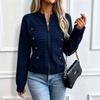 Women's Vintage Button Front Knit Cardigan Round Neck Zip-Up Slim Fit Sweater Jacket