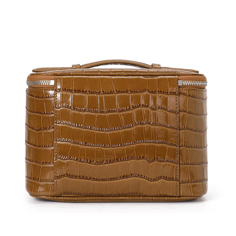Aidani Genuine Leather Crocodile Pattern Mini Square Bag, Large-Capacity Handheld Makeup Bag, Women's Storage Handbag