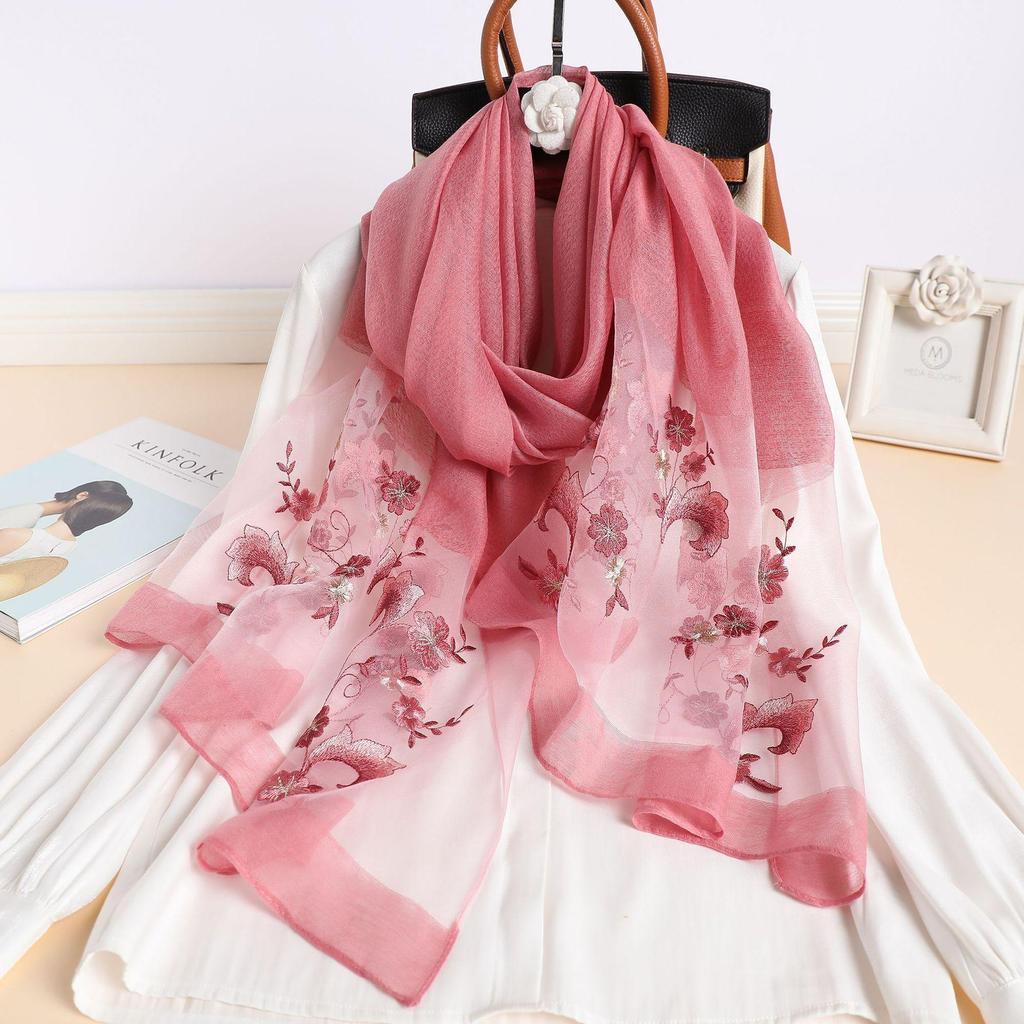 Silk Women Scarf Warm Wool Shawls Lady Wraps Floral Pashmina Embroidery Scarves Foulard Hijab  Long Female Hair Bandana