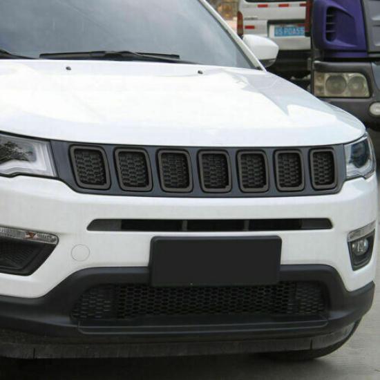 7pcs Front Grille Grill Erts Cover Trims Kit for Jeep Compass 2017- Black
