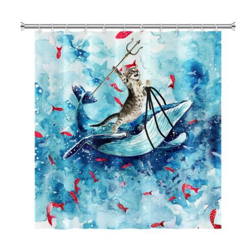 Funny Animal Shower Curtains Bath Courtain Decor Cute Cartoon Cat Dog Sea Turtle Fish 3d Kid Creative Bathroom Accessories Set
