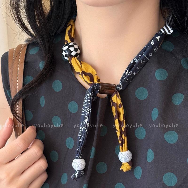 Maillard Bead Leopard Print Scarf Necklace, Fashionable and Versatile Necklace