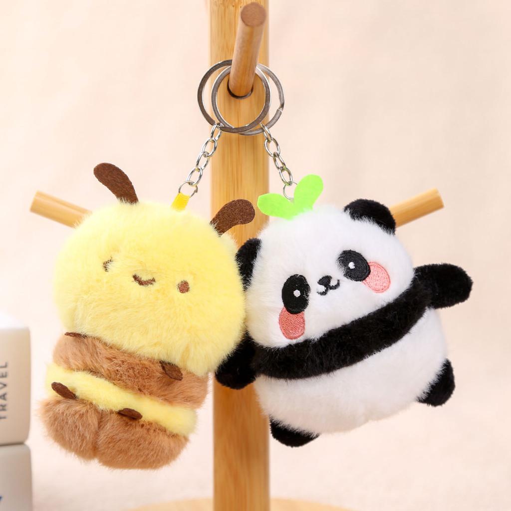 Panda And Bee Plush Keychain For Girls Gift Cute Animal Car Accessory
