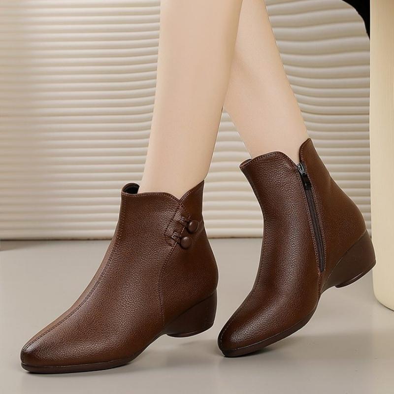New Women'S Suede Ankle Boots - Chunky Heel Comfort Booties With Decorative Buttons & Soft Leather, Winter Fashion Boots